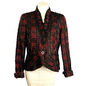 Renfrew NEW Plaid Seersucker Ruffle Blazer Red Black Women's 8